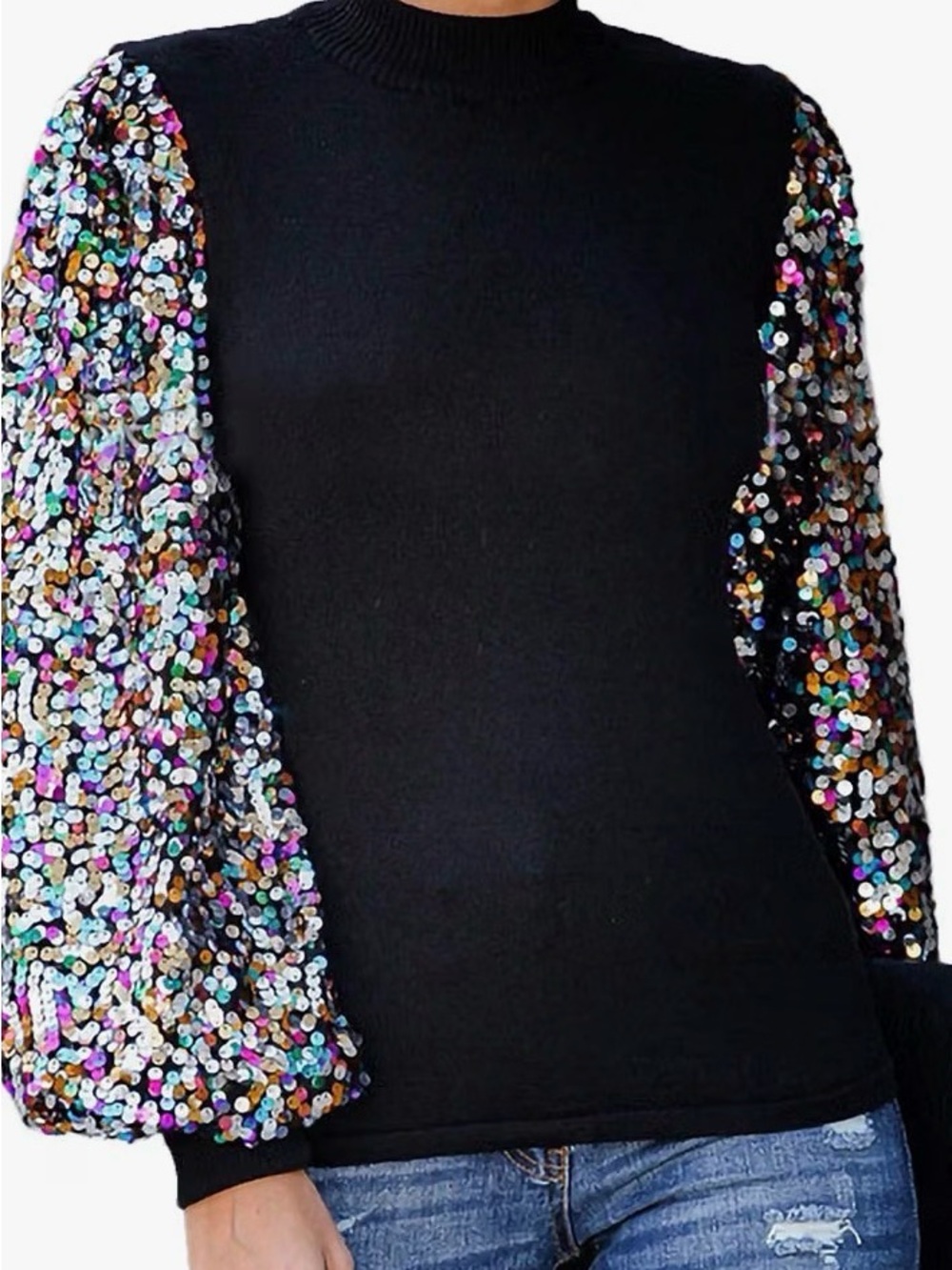 Anna-Kaci Women's Confetti
Sequin Balloon Long Sleeve Mock Neck